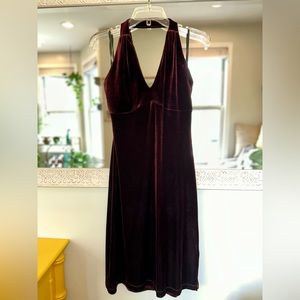 Vintage BCBG Maxazria Burgundy Maroon Velvet Halter Mini Dress - Size Small
